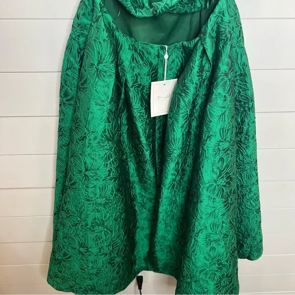 Bright Green Jacquard Midi Dress Pleated Skirt Back Bow Detail. Size Large. NWT. - Picture 12 of 15